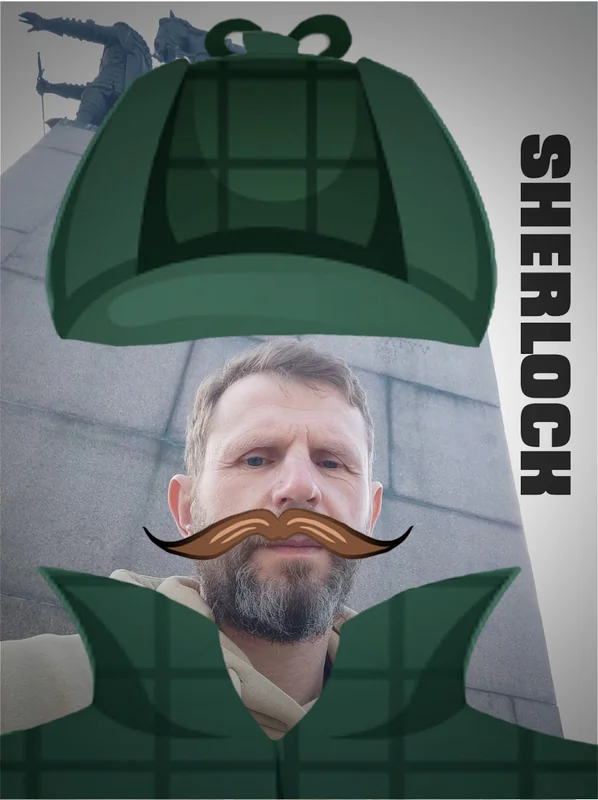 Nuotrauka su „Sherlock“ filtru – CityGame Sherlock Holmes žaidimo akimirka