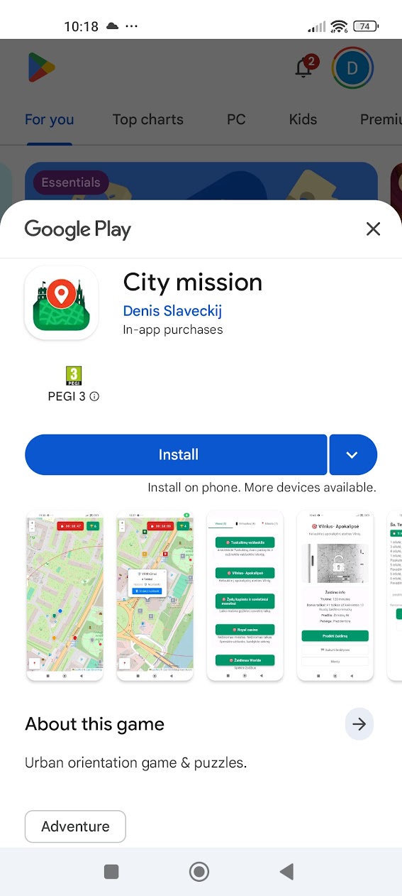 City mission Google Play programėlėje